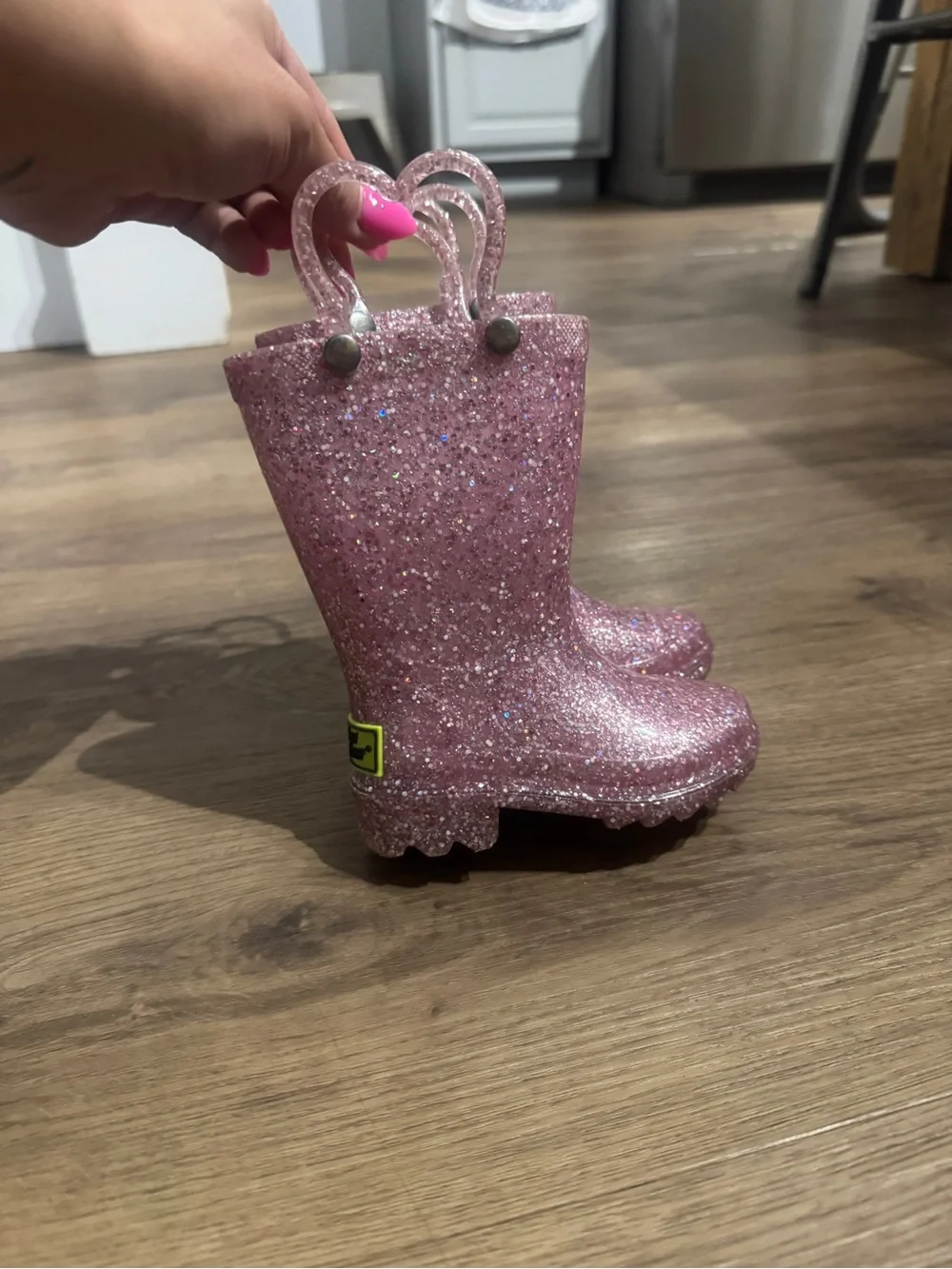 Western Chief Pink Glitter Kids Rain & Snow Boots with Handles